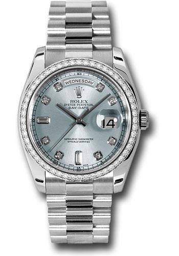 Rolex Platinum Day-Date 36 Watch - Bezel - Glacier Blue Diamond Dial - President Bracelet - 118346 gladp