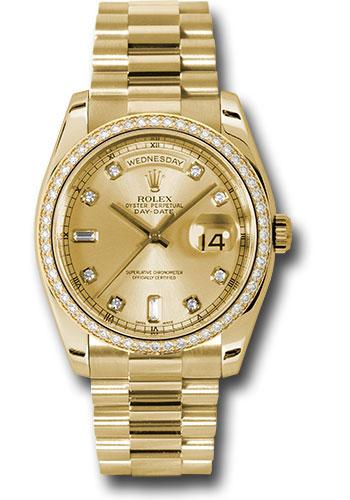 Rolex Yellow Gold Day-Date 36 Watch - Bezel - Champagne Diamond Dial - President Bracelet - 118348 chd