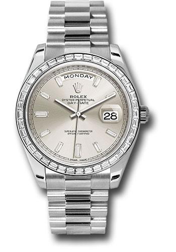 Rolex 950 Platinum Day-Date 40 Watch - Bezel - Silver Baguette Diamond Dial - President Bracelet - 228396TBR sbdp