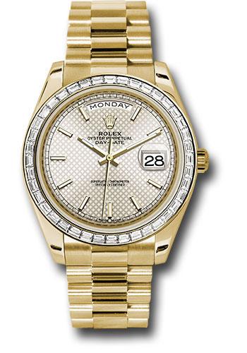 Rolex Yellow Gold Day-Date 40 Watch - Bezel - Silver Diagonal Motif Index Dial - President Bracelet - 228398TBR sdmip