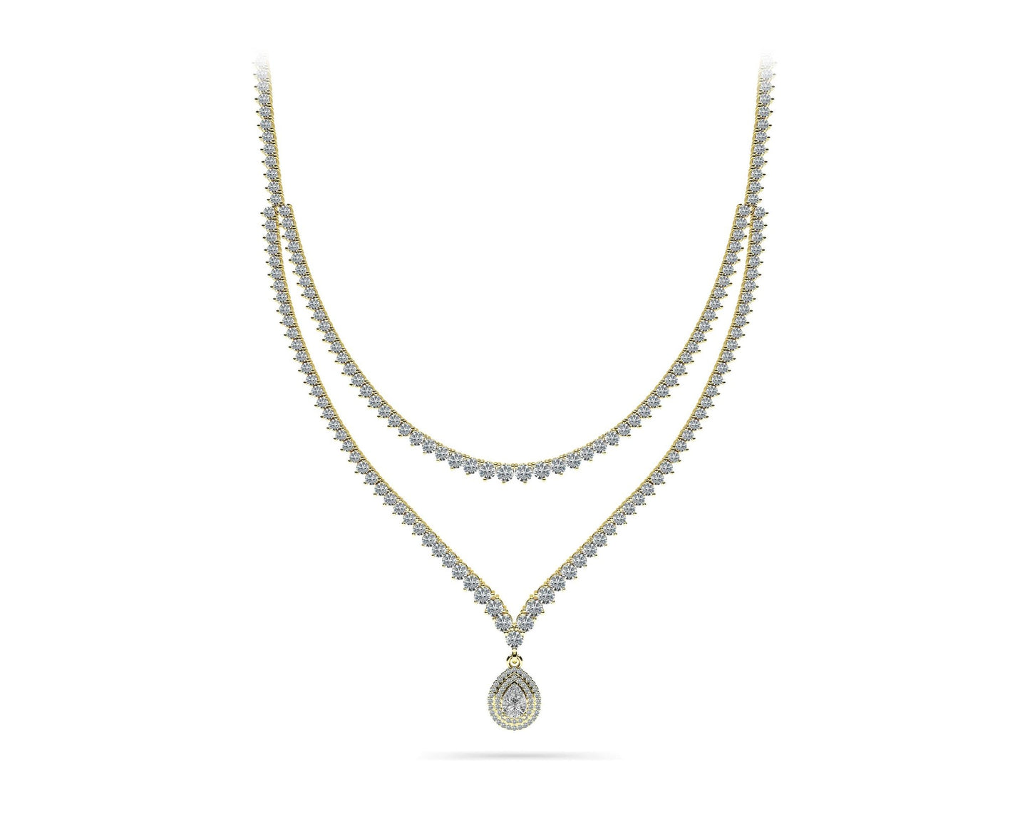 3 Prong Double Strand V Drop Diamond Lab - Grown Diamond Necklace with 14.64 ct.(finished) - Luxury Time NYC
