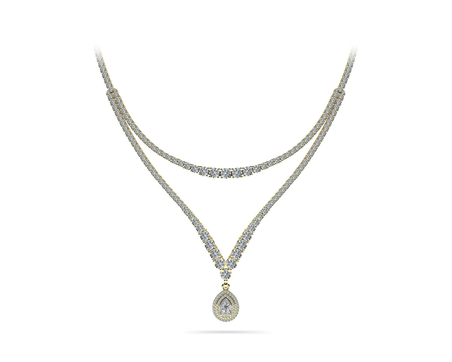 4 Prong Double Strand V Drop Diamond Lab - Grown Diamond Necklace with 13.12 ct.(finished) - Luxury Time NYC