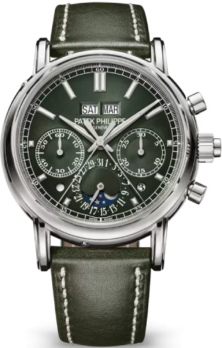Patek Philippe Grand Complications Split-Seconds Chronograph Perpetual Calendar White Gold Olive Green Dial - 5204G-001