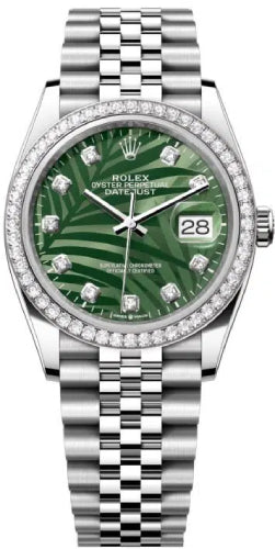 Rolex Datejust 36 Watch Olive Green Palm Motif Dial - 126234