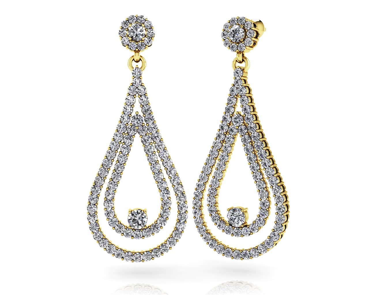 Double Drop Diamond Swing Diamond Earrings with 4.06 ct.(finished) 1.7mm, 2.1mm, 3.5mm