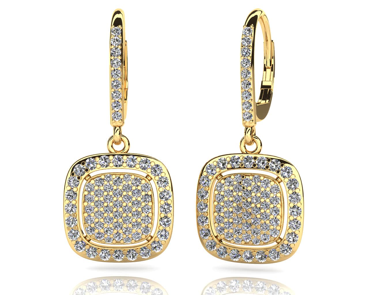 Diamond Lined Cluster Diamond Earrings with 1.45 ct.(finished) 1.0mm, 1.2mm, 1.5mm