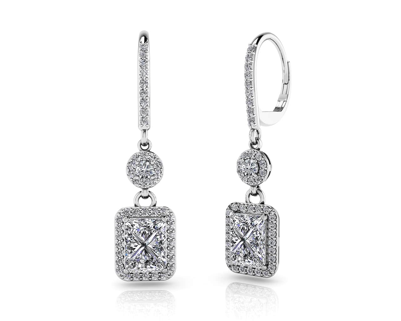 Love Spell Diamond Drop Earrings Diamond with 3.74 ct. (2X1.50 ct. center diamonds)
