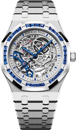 Audemars Piguet Royal Oak 41 mm Double Balance Wheel Openworked White Gold Baguette Sapphire Bezel | 15412BC.SS.1220BC.02 - Luxury Time NYC