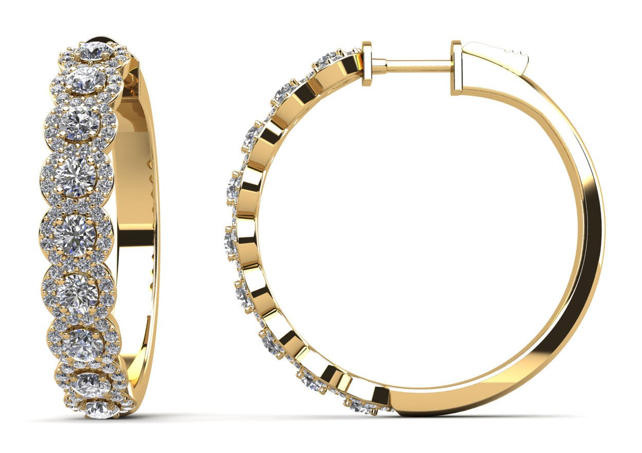 Brilliant Halo Diamond Hoop Earrings with 3.18 ct.(finished) 1.1mm, 3mm - Luxury Time NYC