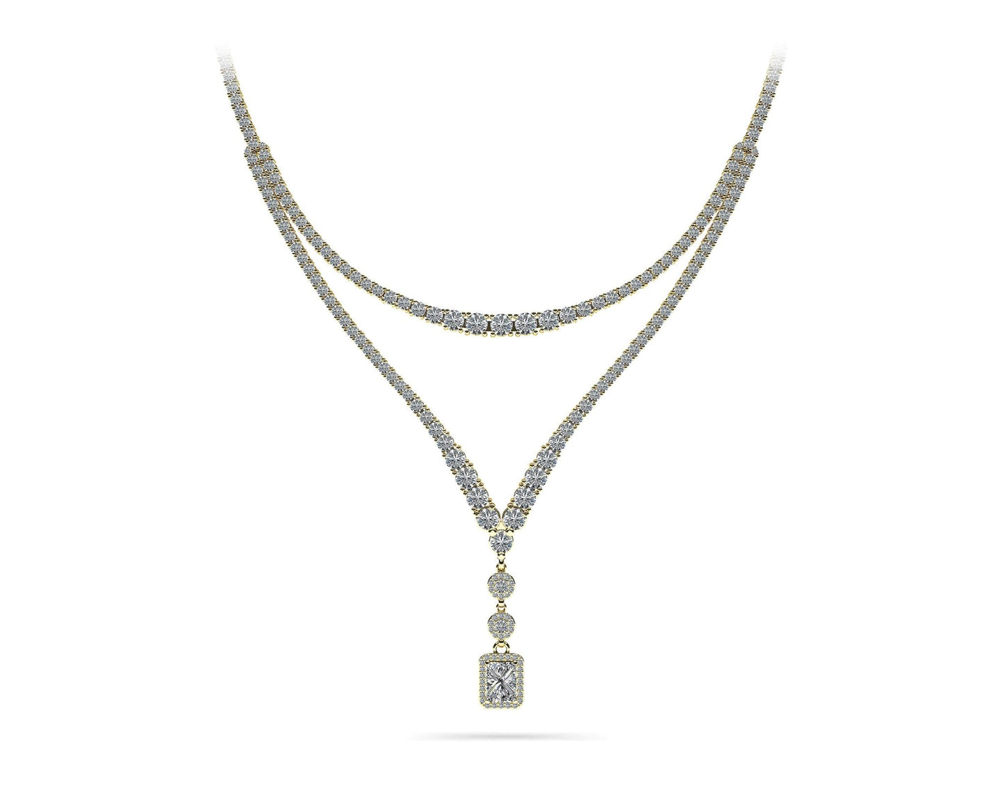 Extravagant Diamond Pendant 2 Row 4 Prong Diamond Necklace with 15.52 ct.(finished) - Luxury Time NYC