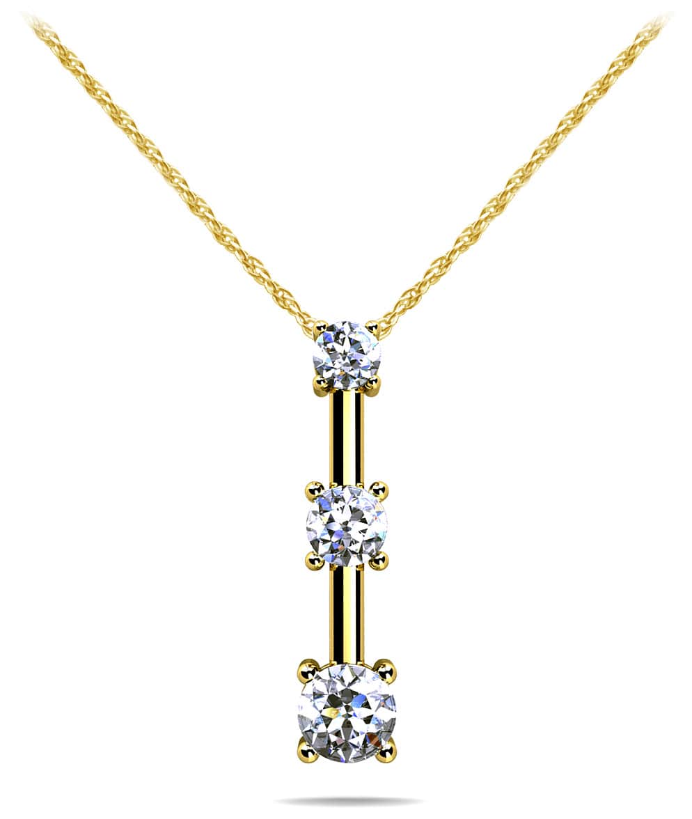 Four Prong 3 Stone Drop Diamond Pendant with 0.27 ct.(finished) 2.2mm, 2.8mm, 3.4mm - Luxury Time NYC