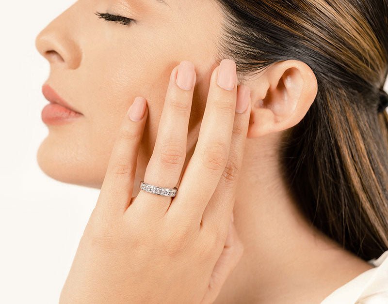 Glamorous Princess And Round Lab - Grown Diamond Anniversary Ring with 1.65 ct.(finished) 1.1mm, 2.5mm - Luxury Time NYC