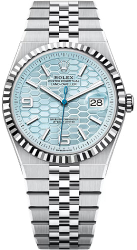 Rolex Land-Dweller 40 Platinum Ice Blue Honeycomb Motif Dial Fluted Bezel Jubilee Bracelet 127336 - 2025