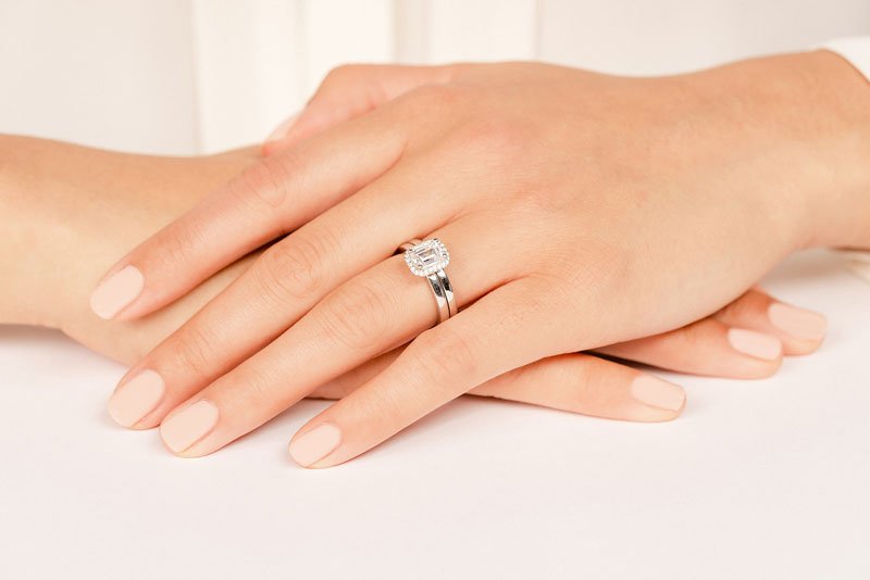 Modern Grace Emerald Wedding Ring Set Lab - Grown Diamond with 1.12 ct. (1.00 ct. center diamond) - Luxury Time NYC