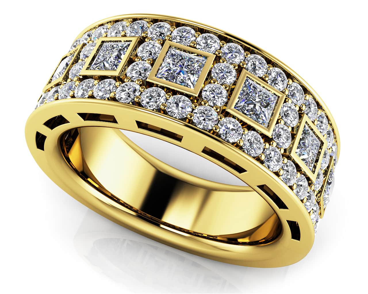 Princess Cut Four Row Diamond Ring with 0.83 ct.(finished) 1.2mm, 2.0mm - Luxury Time NYC