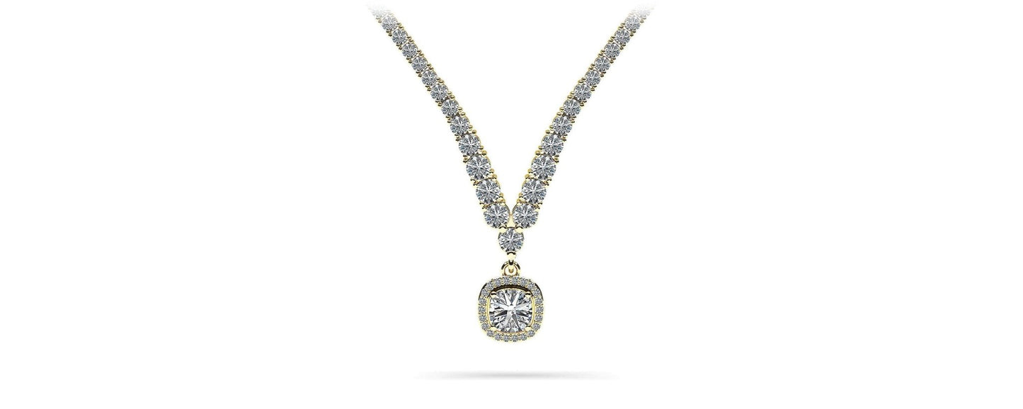 Ravishing Cushion Cut 4 Prong V Diamond Necklace with 9.60 ct.(finished) - Luxury Time NYC