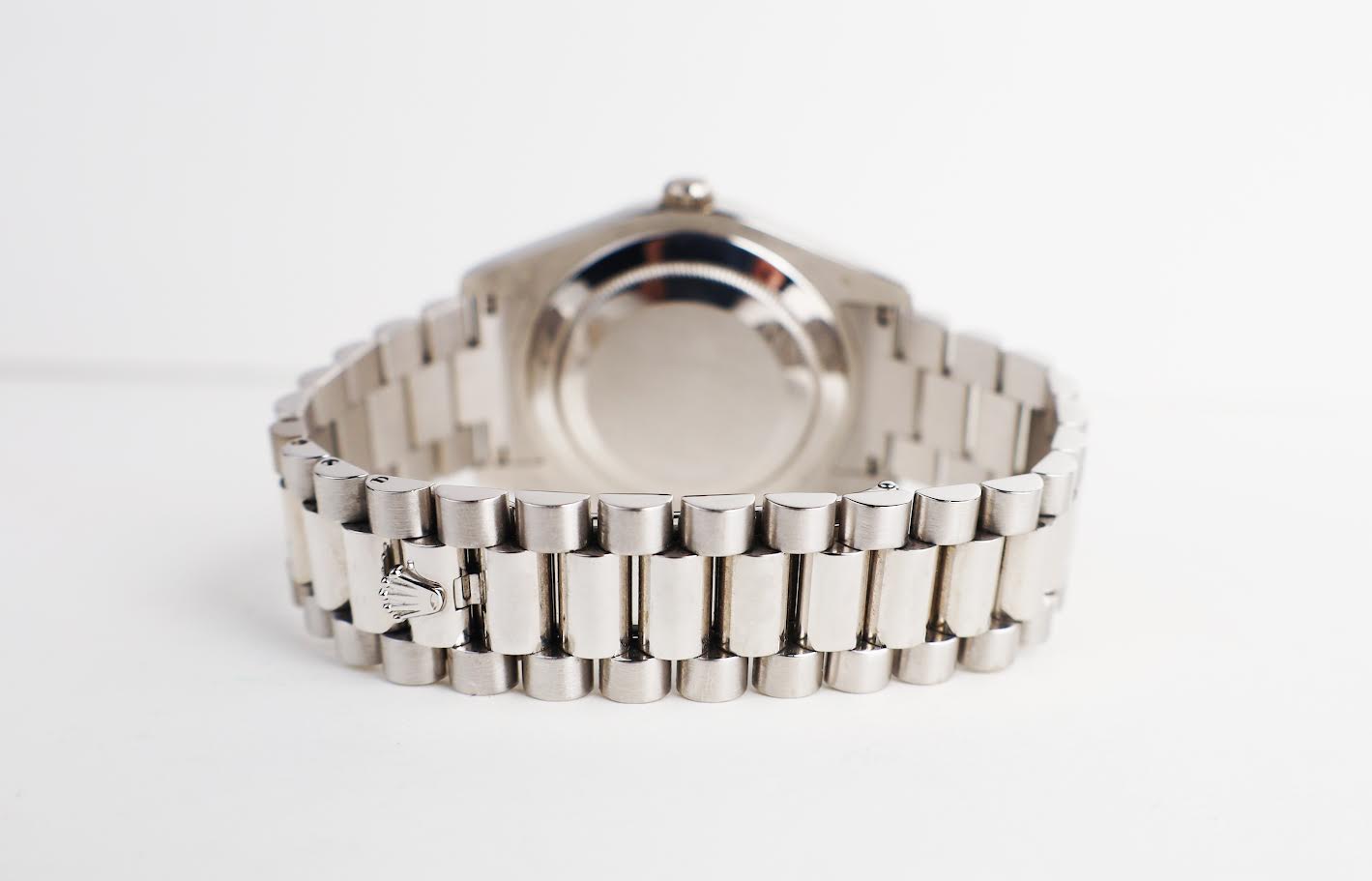 Rolex Day-Date 36 White Gold Silver Diamond Dial & Fluted Bezel Oyster Bracelet 218239 - Luxury Time NYC