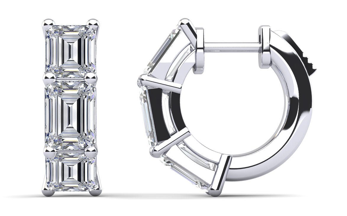 Six Stone Emerald Cut Diamond Huggie Hoops Lab - Grown Diamond with 4.20 ct.(finished) 6x4mm - Luxury Time NYC