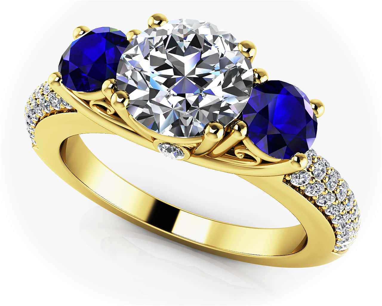 Sparkling Love Three Stone Lab - Grown Diamond Ring With with 1.36 ct.(finished) Sapphire - Luxury Time NYC