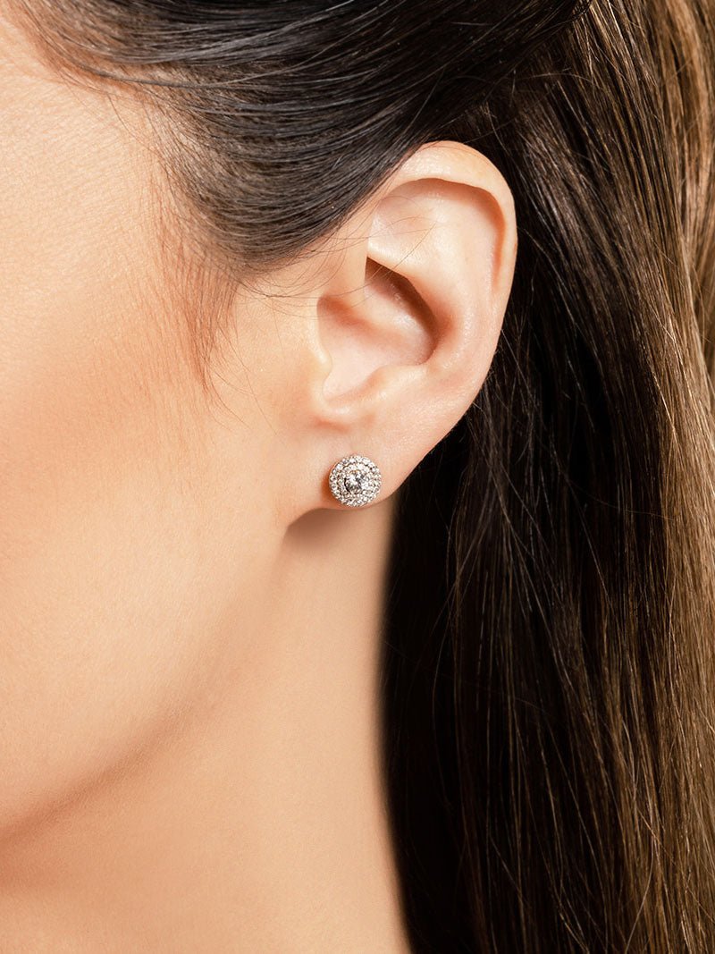 Surrounded By Diamonds Designer Stud Diamond Earrings with 1.09 ct. (2X0.35 ct. center diamonds) - Luxury Time NYC