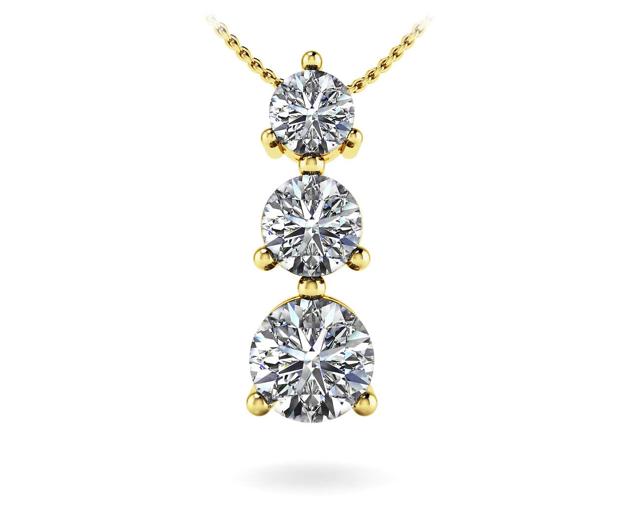 Three Prong 3 Stone Diamond Pendant with 0.38 ct.(finished) 2.5mm, 3.1mm, 3.7mm - Luxury Time NYC