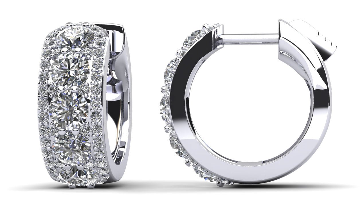 Three Rows Bold and Round Huggie Hoop Lab - Grown Diamond Earrings with 2.04 ct.(finished) 1mm, 3.5mm - Luxury Time NYC