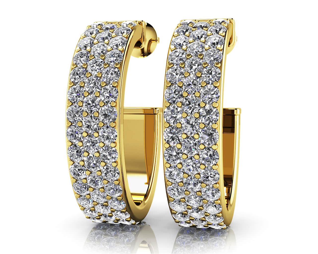 Triple Row Diamond Oval Diamond Hoop Earrings with 3.00 ct.(finished) 1.8mm - Luxury Time NYC