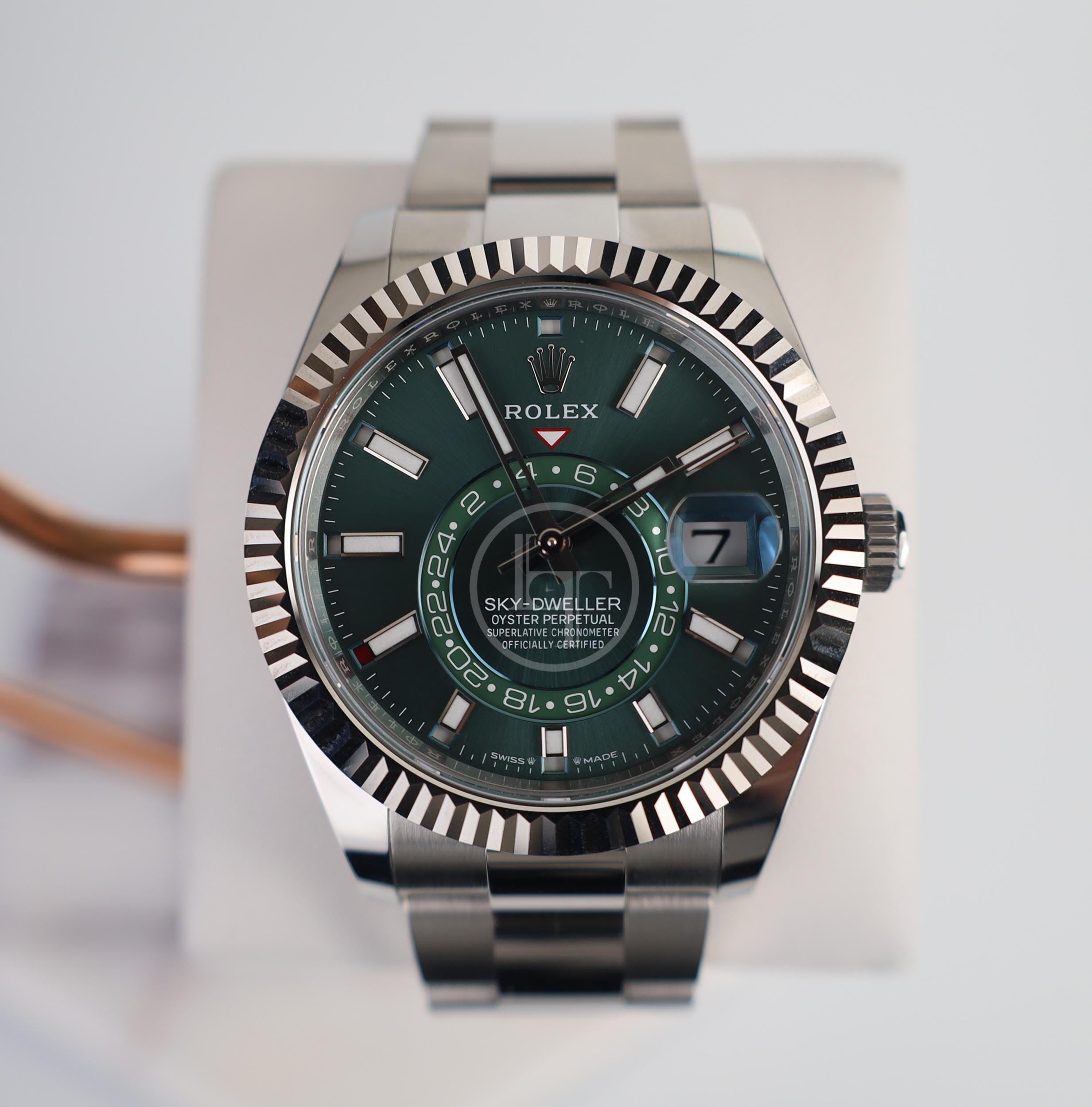 Rolex Sky-Dweller White Gold/Steel Mint Green Index Dial Oyster Bracelet Watch - 336934