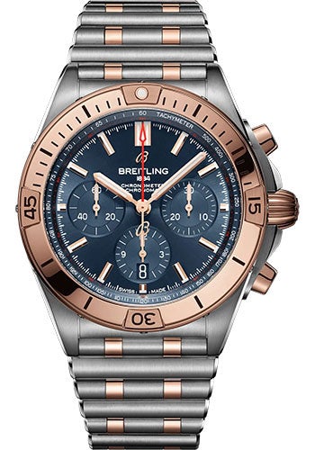 Breitling Chronomat B01 42 Watch - Steel and 18K Red Gold - Blue Dial - Metal Bracelet - UB0134101C1U1 - Luxury Time NYC