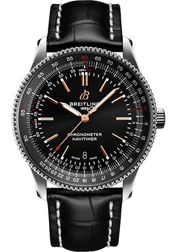 Breitling Navitimer Automatic 41 Watch - Stainless Steel - Black Dial - Black Alligator Leather Strap - Tang Buckle - A17326241B1P1 - Luxury Time NYC