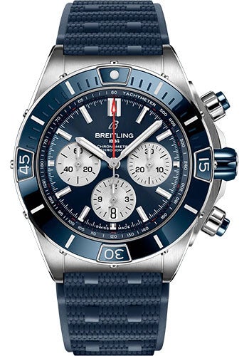 Breitling Super Chronomat B01 44 Watch - Stainless Steel - Blue Dial - Blue Rubber Strap - Folding Buckle - AB0136161C1S1 - Luxury Time NYC