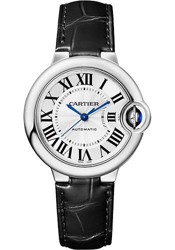 Cartier Ballon Bleu de Cartier Watch - 33 mm Steel Case - Silvered Opaline Dial - Black Alligator Strap - WSBB0030 - Luxury Time NYC