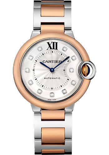 Cartier Ballon Bleu de Cartier Watch - 36 mm Steel Case - Pink Gold Bezel - Diamond Dial - W3BB0007 - Luxury Time NYC