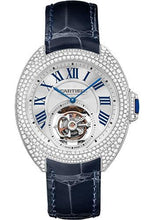 Load image into Gallery viewer, Cartier Cle de Cartier Flying Tourbillon Watch - 35 mm White Gold Diamond Case - Brass Dial - Navy Blue Alligator Strap - HPI00933 - Luxury Time NYC
