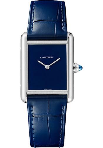 Cartier Tank Must Watch - 33.7 mm x 25.5 mm Steel Case - Blue Dial - Blue Alligator Strap - WSTA0055 - Luxury Time NYC