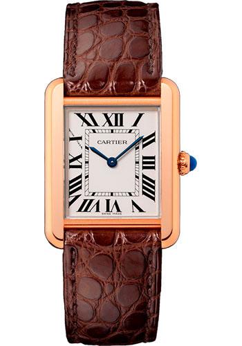 Cartier レクタングル時計 ピンクレザー Cartier Tank Solo Watch - 31 mm Pink Gold Case - Brown Alligator