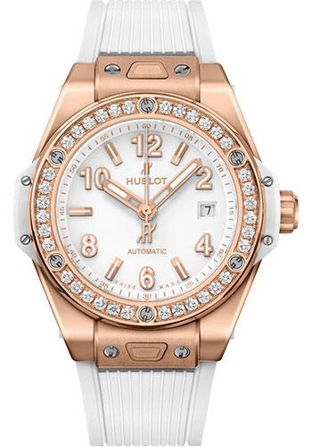 Hublot Big Bang One Click King Gold White Diamonds Watch - 33 mm - White Dial - White Rubber Strap-485.OE.2080.RW.1204 - Luxury Time NYC