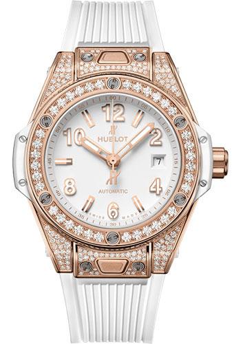 Hublot Big Bang One Click King Gold White Pave Watch - 33 mm - White Dial - White Rubber Strap-485.OE.2080.RW.1604 - Luxury Time NYC