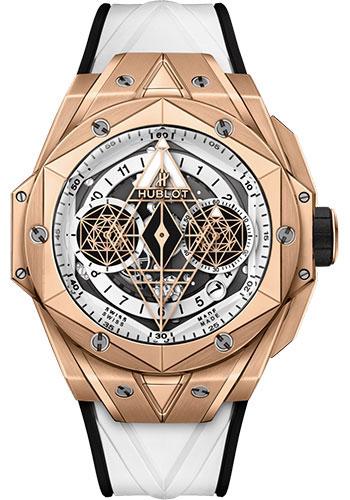 Hublot Big Bang Sang Bleu II King Gold White Watch - 45 mm - White Skeleton Dial - White and Black Rubber Strap-418.OX.2001.RX.MXM20 - Luxury Time NYC