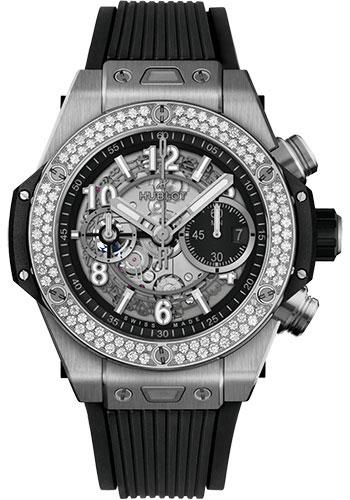 Hublot Big Bang Unico Titanium Diamonds Watch - 44 mm - Black Skeleton Dial - Black Rubber Strap-421.NX.1170.RX.1104 - Luxury Time NYC