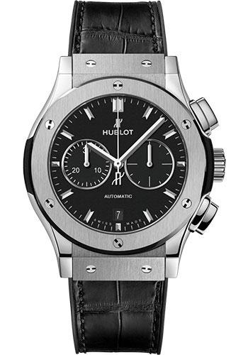 Hublot Classic Fusion Chronograph Titanium Watch - 42 mm - Black Dial - Black Rubber and Leather Strap-541.NX.1171.LR - Luxury Time NYC