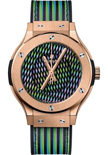 Hublot Classic Fusion Cruz Diez King Gold Watch - 38 mm - Cruz Diez Two-Level Dial - Black Rubber and Cruz Diez Leather Strap-565.OX.8900.VR.CZD19 - Luxury Time NYC