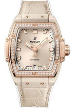 Load image into Gallery viewer, Hublot Spirit of Big Bang Beige Ceramic King Gold Diamonds Watch - 39 mm - Beige Dial - White Rubber and Beige Alligator Strap-665.CZ.898B.LR.1204 - Luxury Time NYC