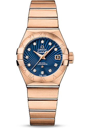 Omega Constellation Co-Axial Watch - 27 mm Brushed Red Gold Case - Blue Supernova Diamond Dial - 123.50.27.20.53.001 - Luxury Time NYC