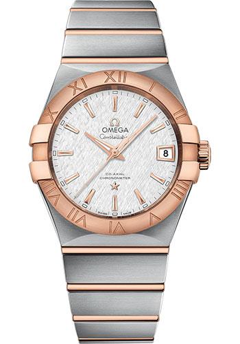 Omega Constellation Co-Axial Watch - 38 mm Steel And Red Gold Case - White -Silvery Dial - 123.20.38.21.02.007 - Luxury Time NYC