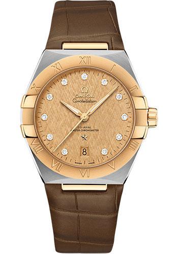 Omega Constellation OMEGA Co-Axial Master Chronometer - 39 mm Steel And Yellow Gold Case - Champagne Diamond Dial - Brown Leather Strap - 131.23.39.20.58.001 - Luxury Time NYC