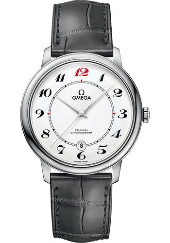 Omega De Ville Prestige Co-Axial De Ville 50th anniversary Watch - 39.5 mm White Gold Case - White Enamel Dial - Grey Leather Strap - 424.53.40.20.04.002 - Luxury Time NYC