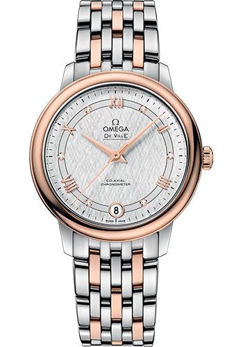 Omega De Ville Prestige Co-Axial Watch - 32.7 mm Steel And Red Gold Case - White Silvery Dial - 424.20.33.20.52.002 - Luxury Time NYC