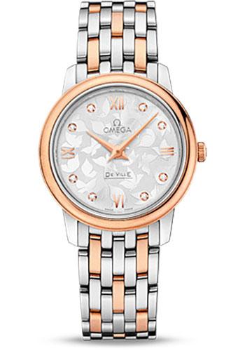 Omega De Ville Prestige Quartz Watch - 27.4 mm Steel And Red Gold Case - Silver Diamond Dial - 424.20.27.60.52.002 - Luxury Time NYC