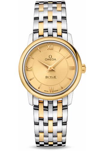 Omega De Ville Prestige Quartz Watch - 27.4 mm Steel And Yellow Gold Case - Champagne Dial - 424.20.27.60.08.001 - Luxury Time NYC